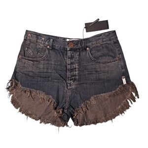 ONE TEASPOON Fox Black LE Wolves MID Length Denim Shorts Womens Size 26
